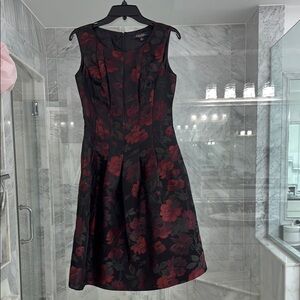 Brooks Brothers Black and Red Fit and Flare Midi Dress